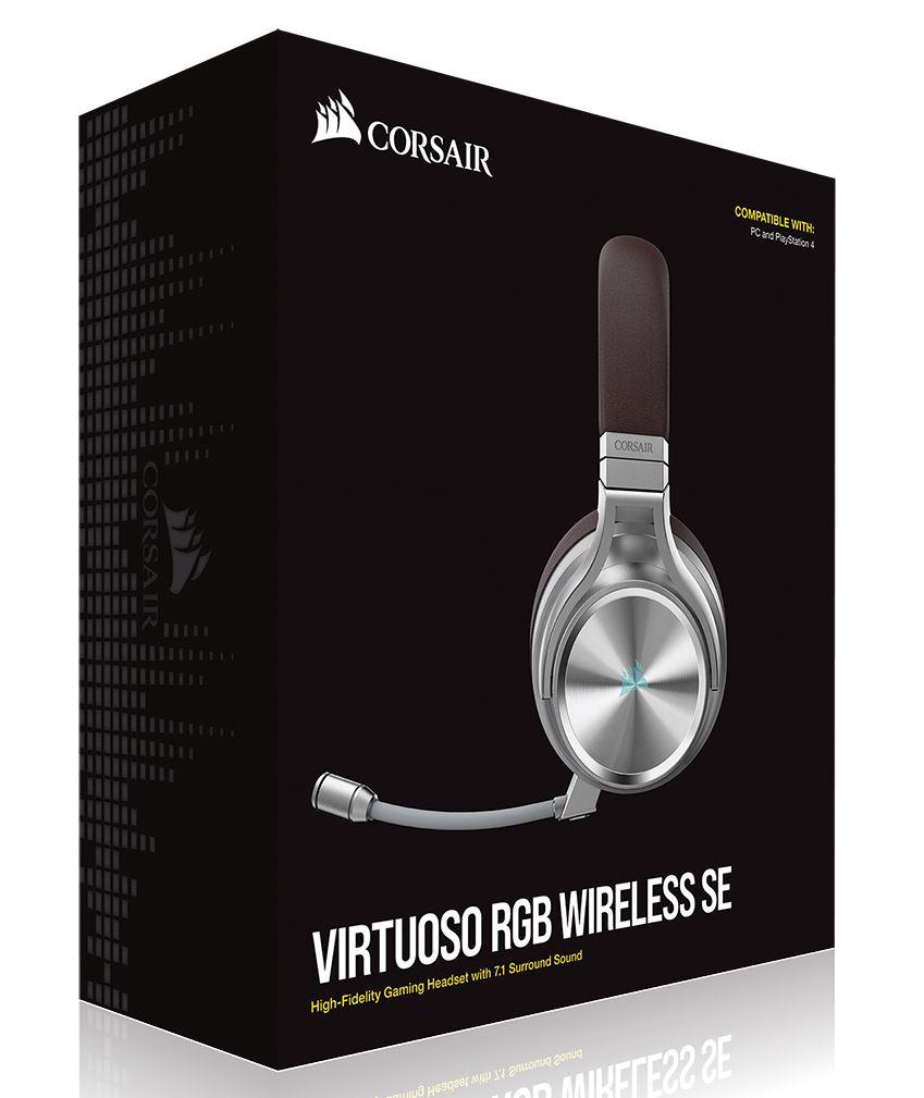 Corsair Virtuoso Wireless RGB SE Espresso 7.1 Headset with premium memory foam earpads and RGB lighting.