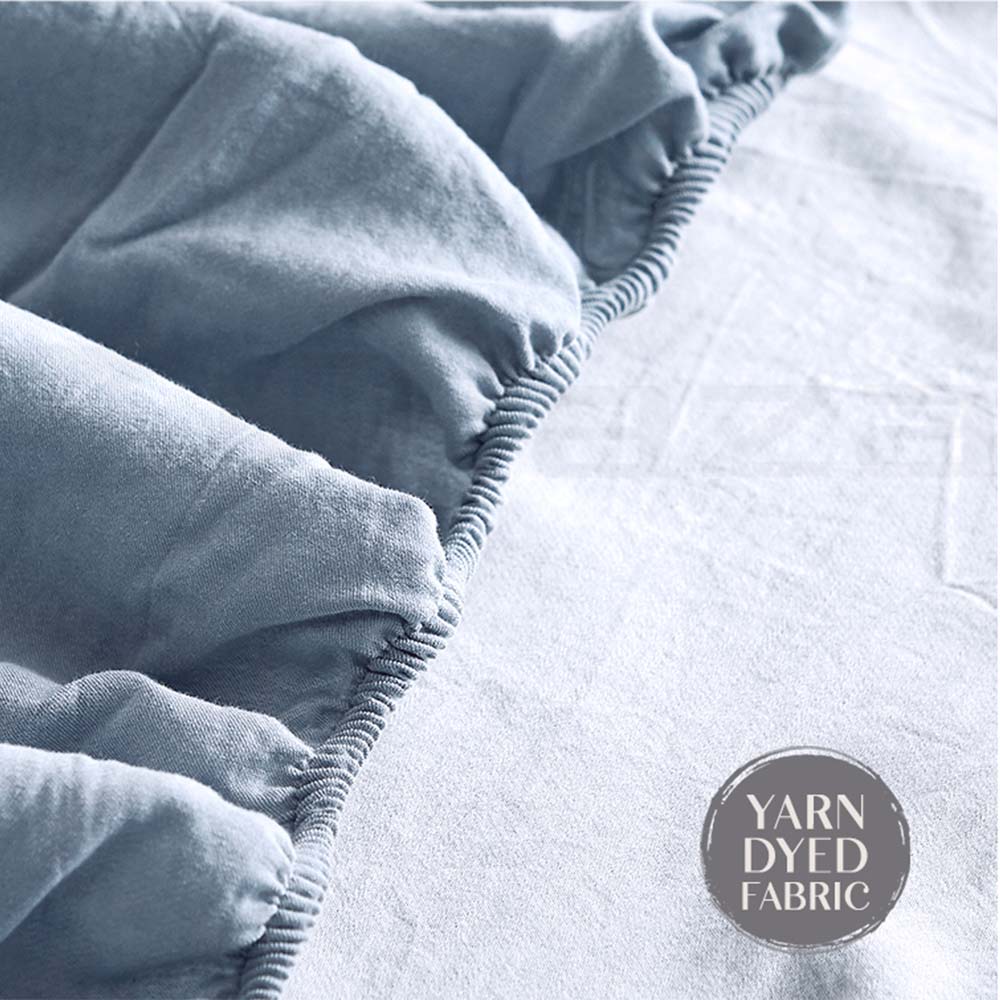 Cosy Club Cotton Sheet Set featuring a flat sheet, fitted sheet, and pillowcase in soft, breathable washed cotton fabric, available in various colors.