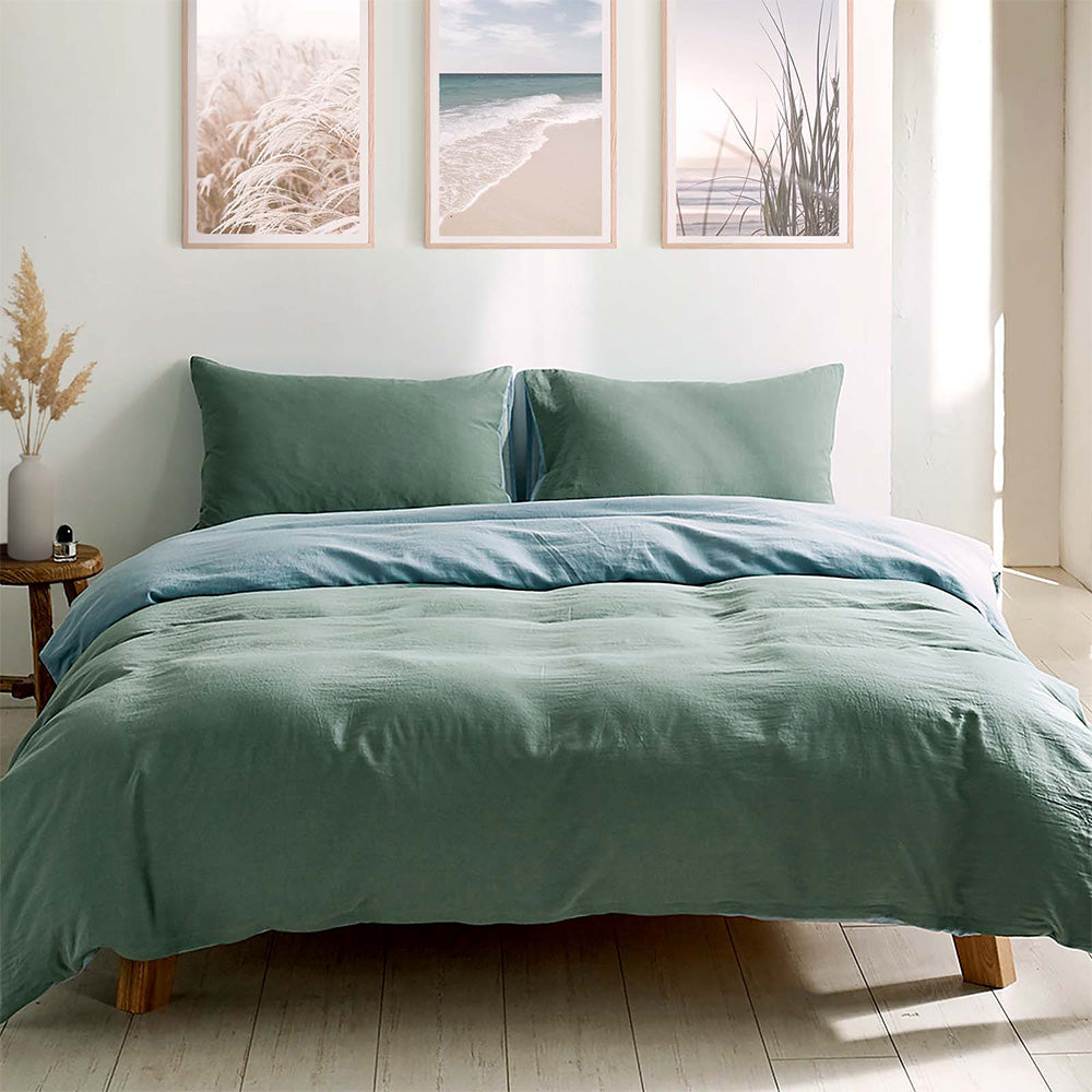 Cosy Club Duvet Cover Quilt Set in Blue Lagoon featuring soft cotton fabric and elegant two-tone design.