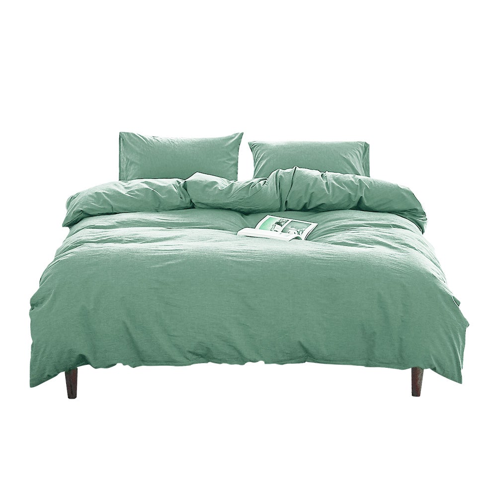 Cosy Club Duvet Cover Quilt Set in Essential Green, featuring soft washed cotton fabric and two matching pillow cases.