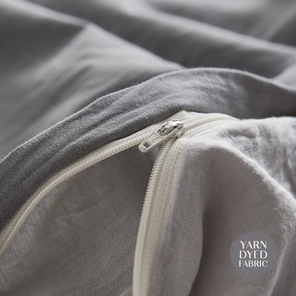 Cosy Club Duvet Cover Quilt Set in Grey, featuring soft 100% cotton fabric, lightweight design, and hypoallergenic properties, perfect for a comfortable sleep.