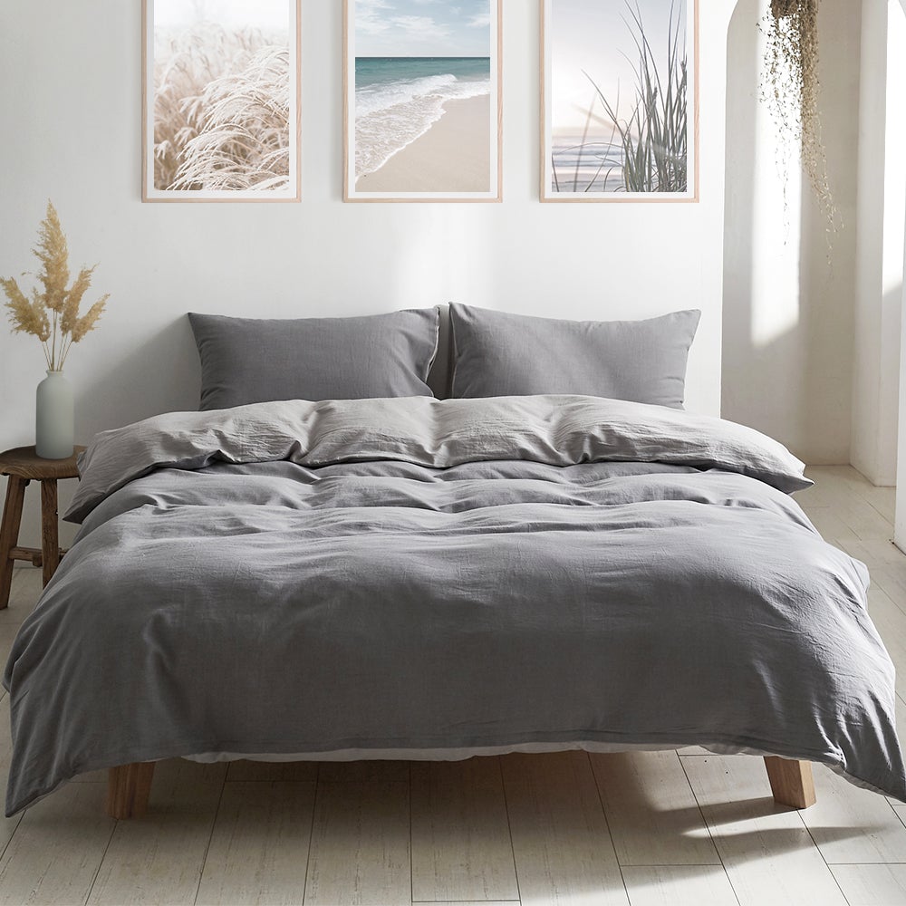 Cosy Club Duvet Cover Quilt Set in Grey, featuring soft 100% cotton fabric, lightweight design, and hypoallergenic properties, perfect for a comfortable sleep.