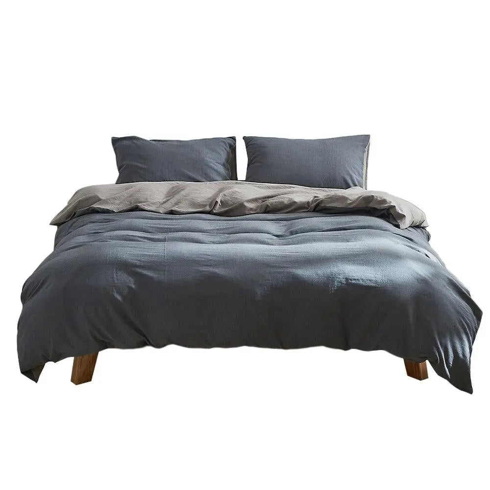 Cosy Club Quilt Cover Set in Stone Navy color, featuring a soft texture and two-tone design, perfect for a queen-sized bed.