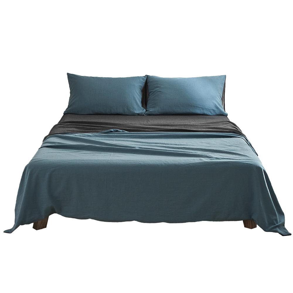 Cosy Club Dark Blue Cotton Sheet Set featuring a fitted sheet, flat sheet, and pillowcase, showcasing a soft texture and two-tone design.