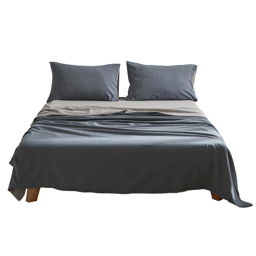 Cosy Club Cotton Sheet Set in Blue and Dark Grey, featuring a soft texture and stylish two-tone design, perfect for single beds.