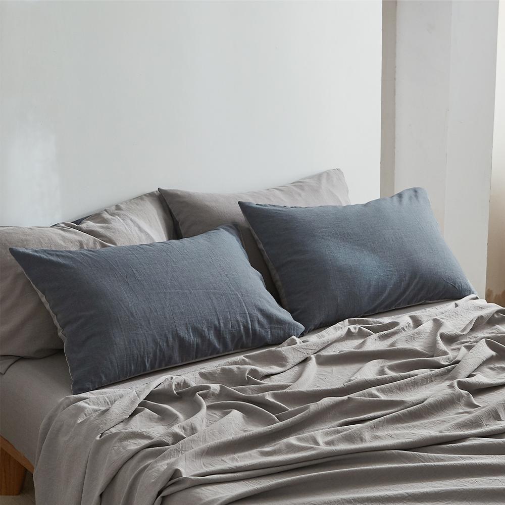 Cosy Club Cotton Sheet Set in Blue and Dark Grey, featuring a soft texture and stylish two-tone design, perfect for single beds.