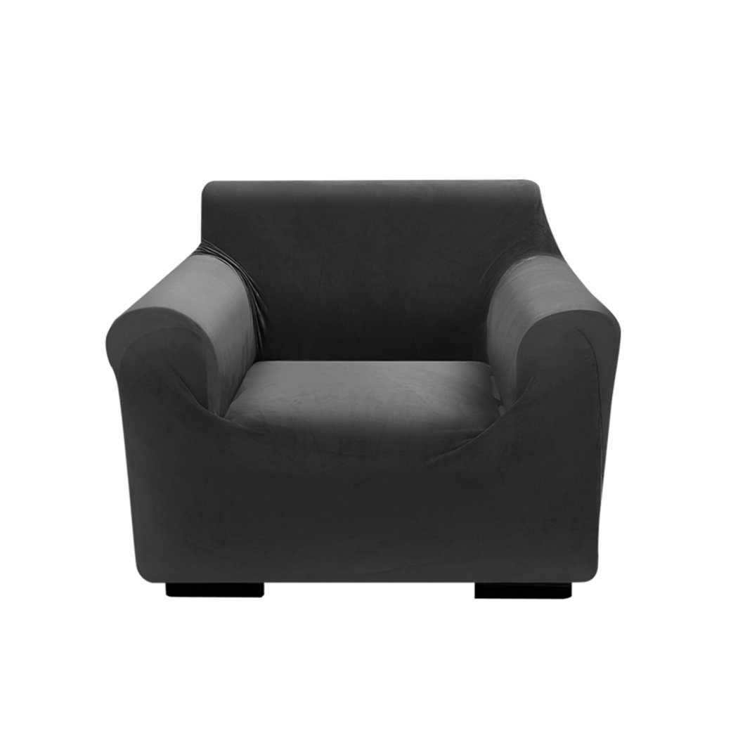 High stretch sofa lounge cover protector in black, designed for comfort and protection against spills and pet fur.