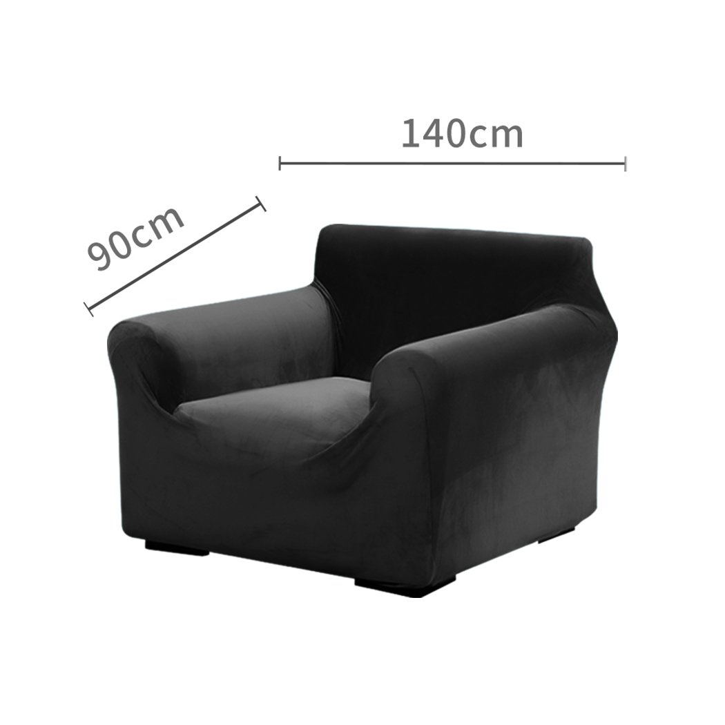 High stretch sofa lounge cover protector in black, designed for comfort and protection against spills and pet fur.