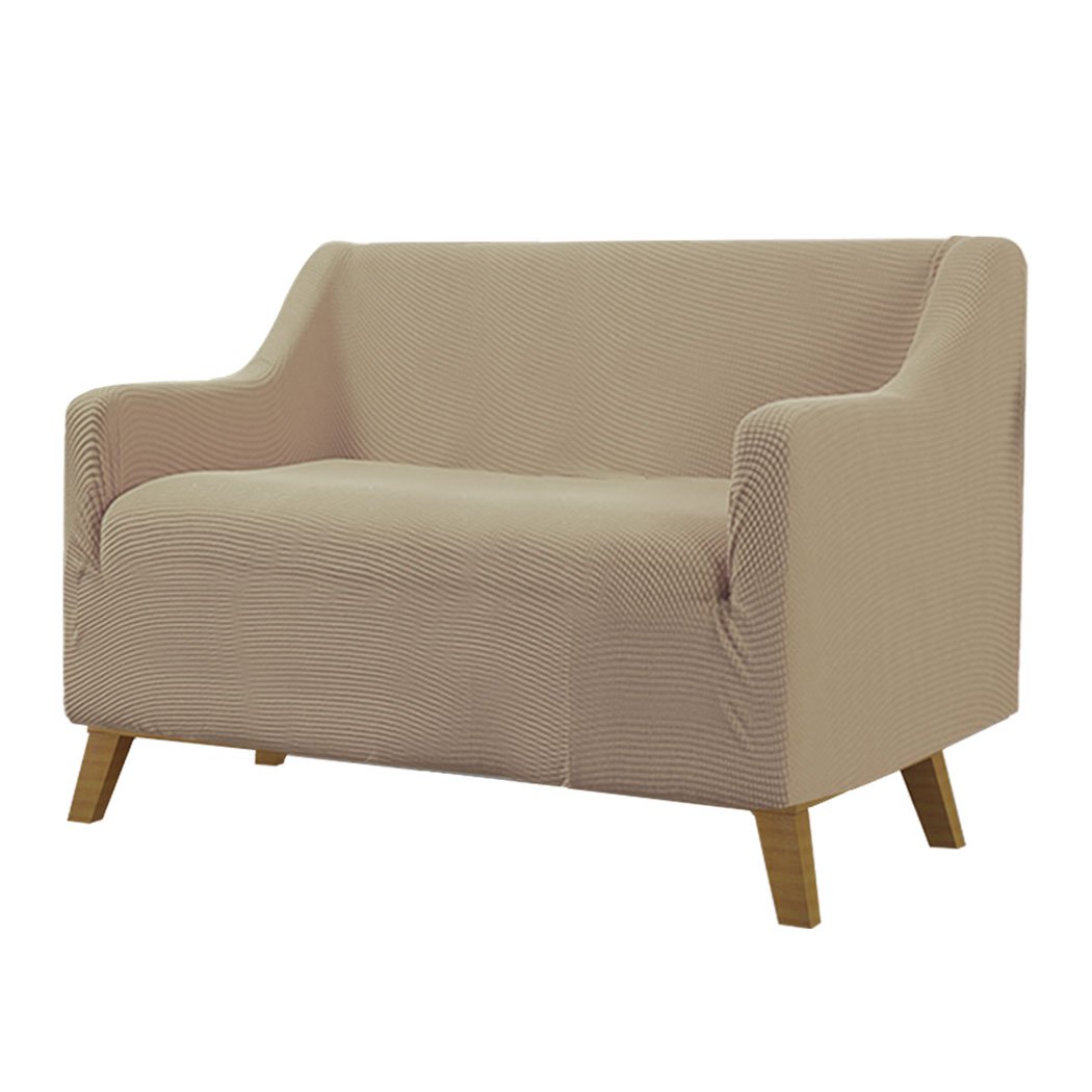 Couch Stretch Sofa Lounge Cover Protector Slipcover for 2 Seater in Sand, showcasing its soft texture and well-stitched edges.