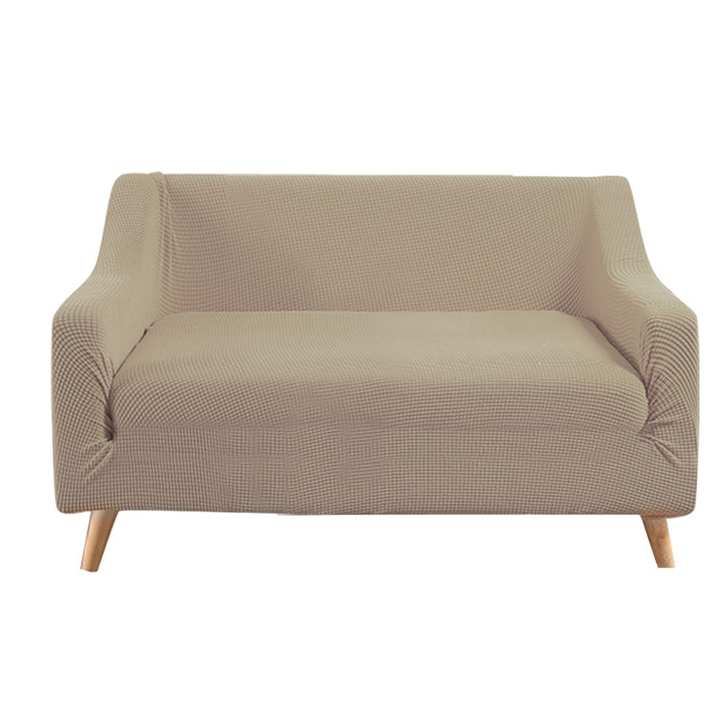 Couch Stretch Sofa Lounge Cover Protector Slipcover for 2 Seater in Sand, showcasing its soft texture and well-stitched edges.