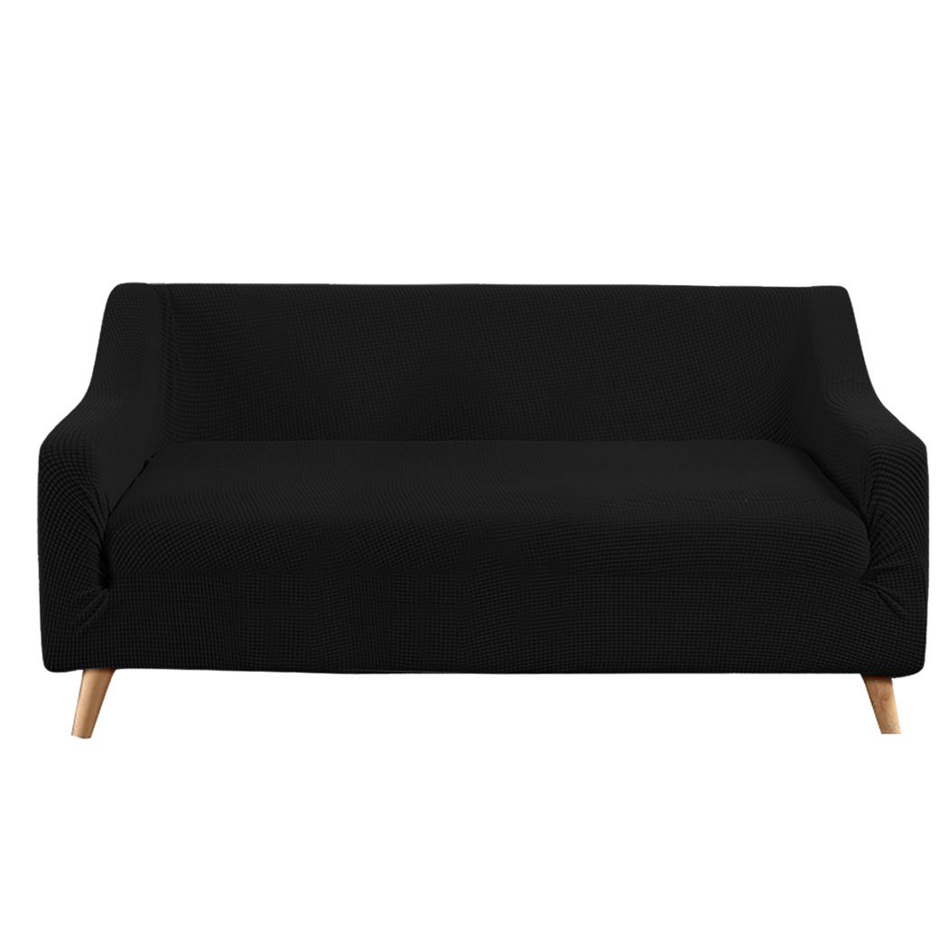 Black Couch Stretch Sofa Lounge Cover Protector Slipcover designed for 3-seater sofas, showcasing its high stretch material and well-stitched edges.