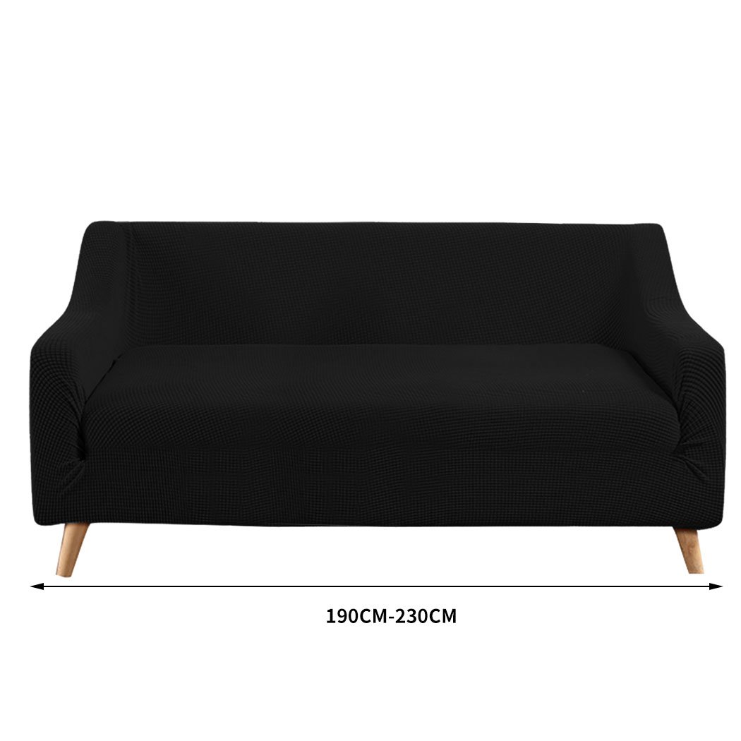 Black Couch Stretch Sofa Lounge Cover Protector Slipcover designed for 3-seater sofas, showcasing its high stretch material and well-stitched edges.