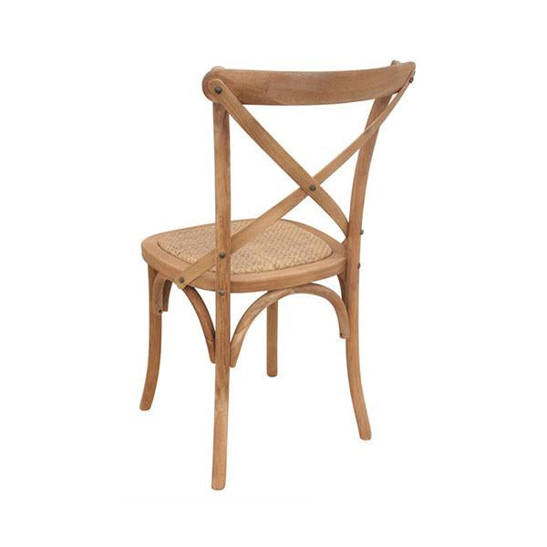 Crossback Dining Chair Natural Bentwood with curved back support and hand woven rattan seat, showcasing rustic features and oak construction.