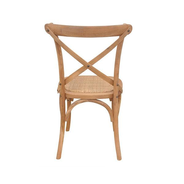 Crossback Dining Chair Natural Bentwood with curved back support and hand woven rattan seat, showcasing rustic features and oak construction.