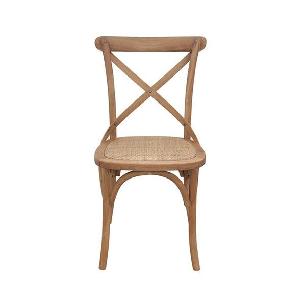 Crossback Dining Chair Natural Bentwood with curved back support and hand woven rattan seat, showcasing rustic features and oak construction.