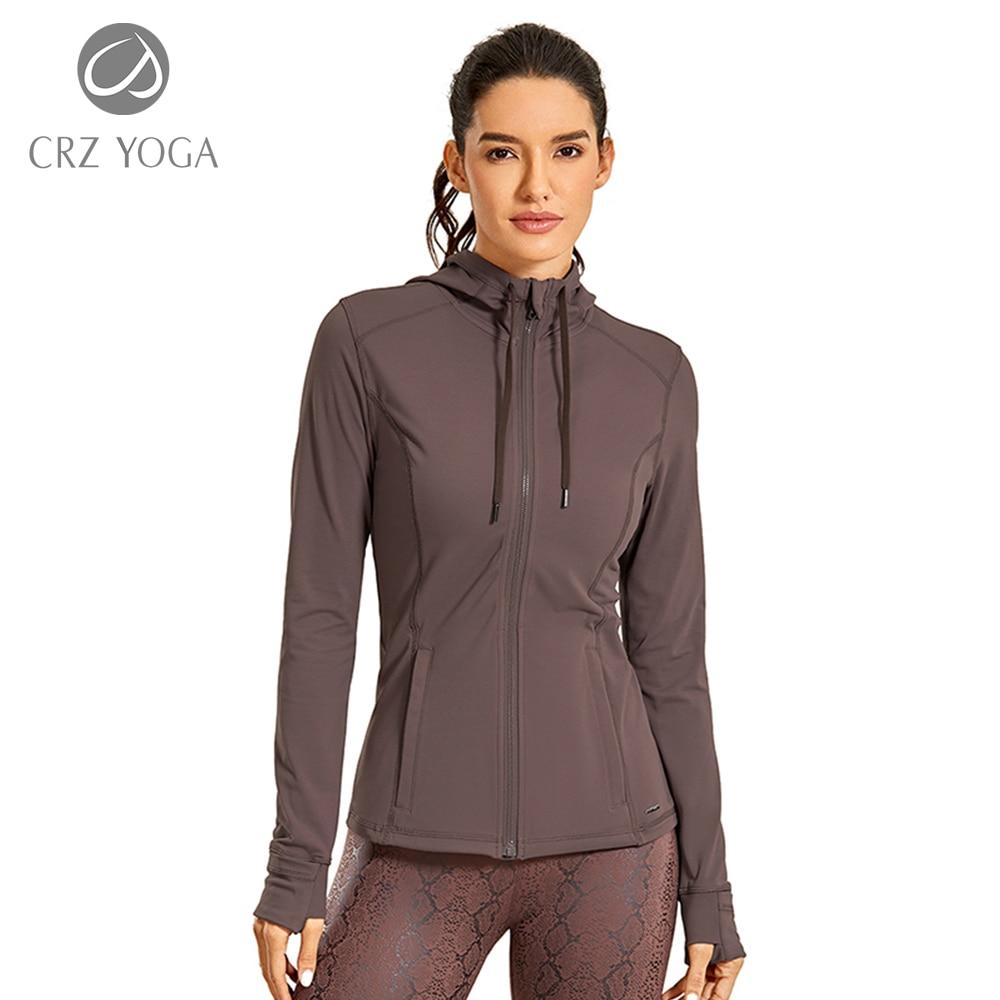 CRZ YOGA Women's Hooded Workout Track Running Jacket in stylish design, showcasing full zip and hooded features.