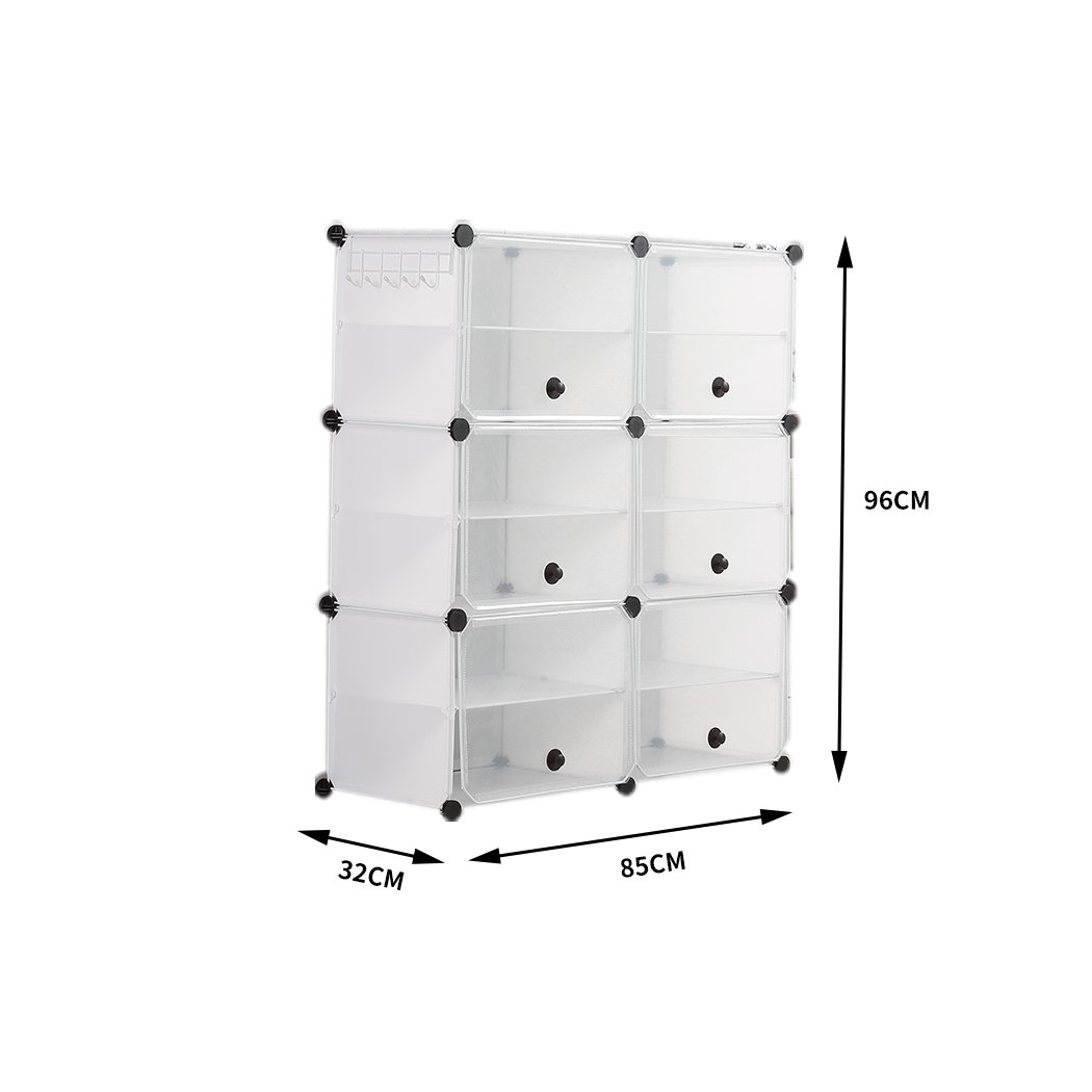 Cube Cabinet DIY Shoe Storage with transparent cover and stackable design, featuring a magnetic door and bonus hook rack for organization.