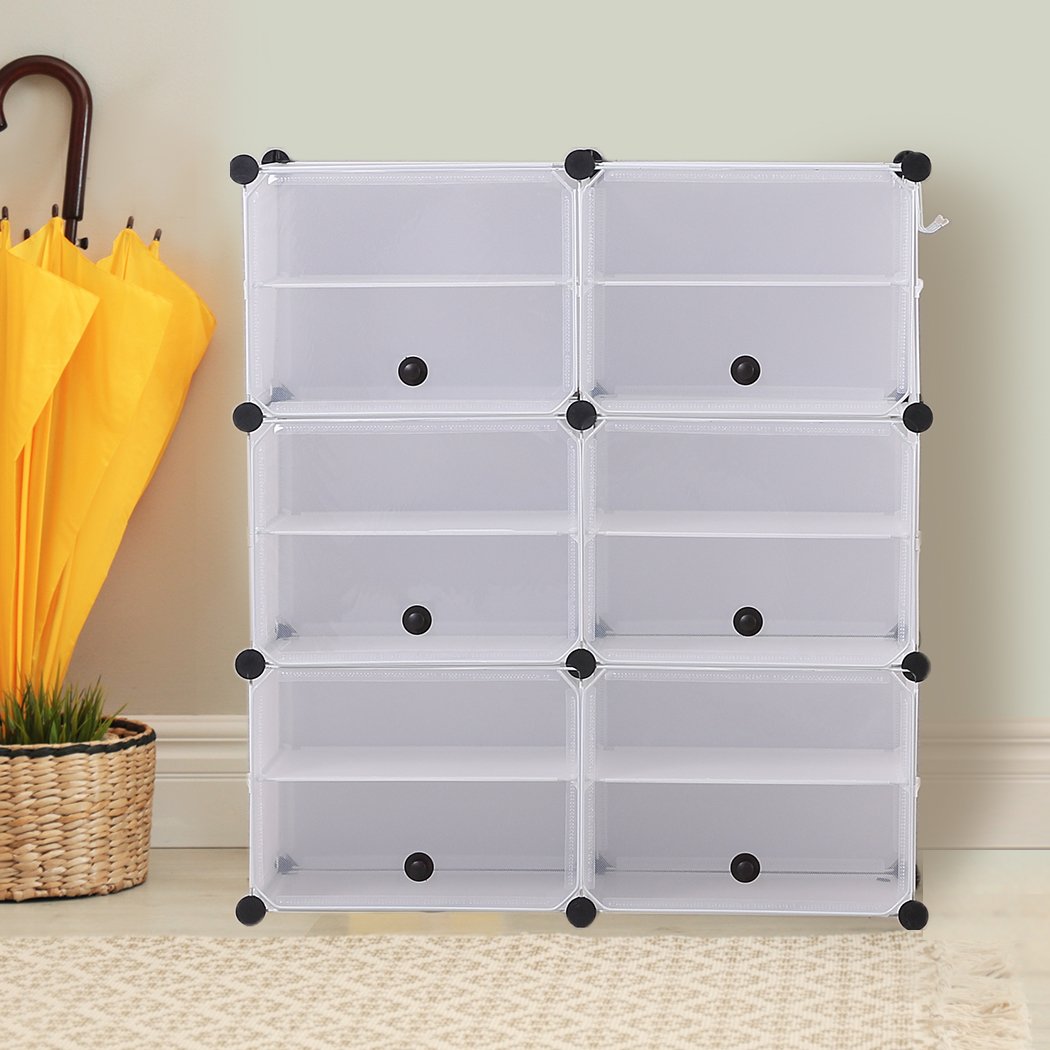 Cube Cabinet DIY Shoe Storage with transparent cover and stackable design, featuring a magnetic door and bonus hook rack for organization.