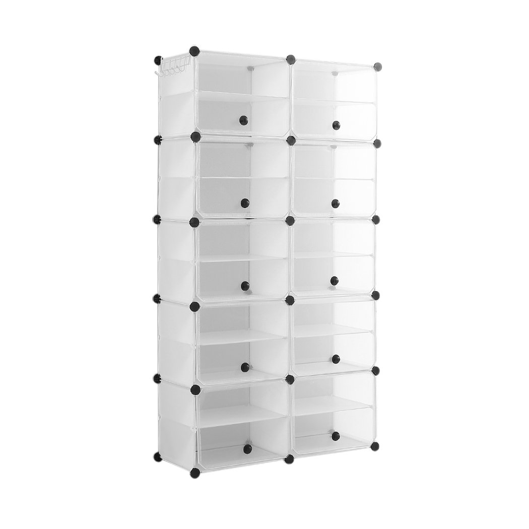 Cube Cabinet DIY Shoe Storage with transparent cover and stackable design, featuring a magnetic door and bonus hook rack.