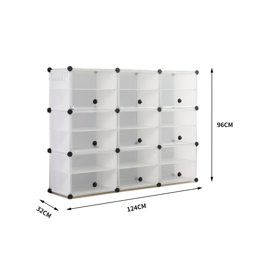 Cube Cabinet Shoe Storage with transparent cover and stackable design, featuring a magnetic door and bonus hook rack.