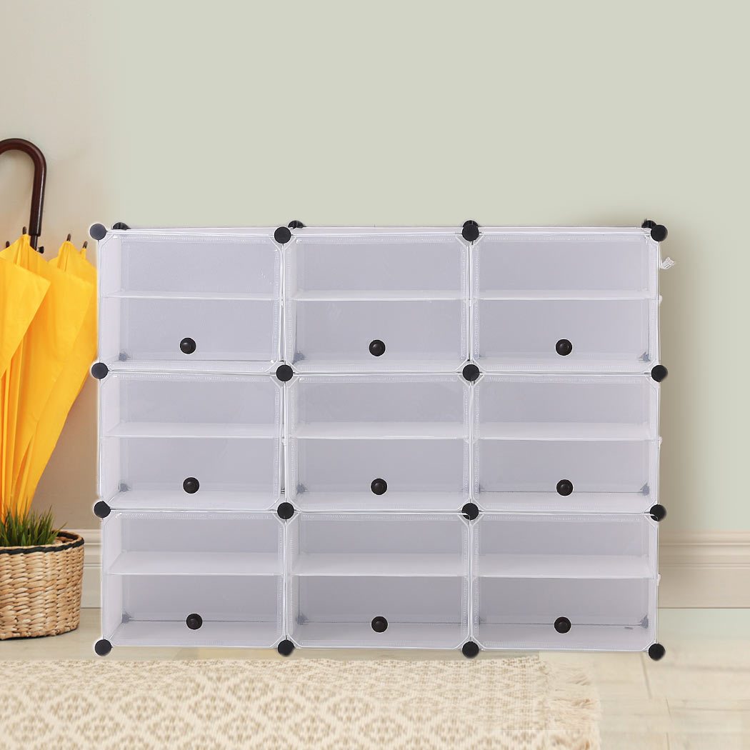 Cube Cabinet Shoe Storage with transparent cover and stackable design, featuring a magnetic door and bonus hook rack.