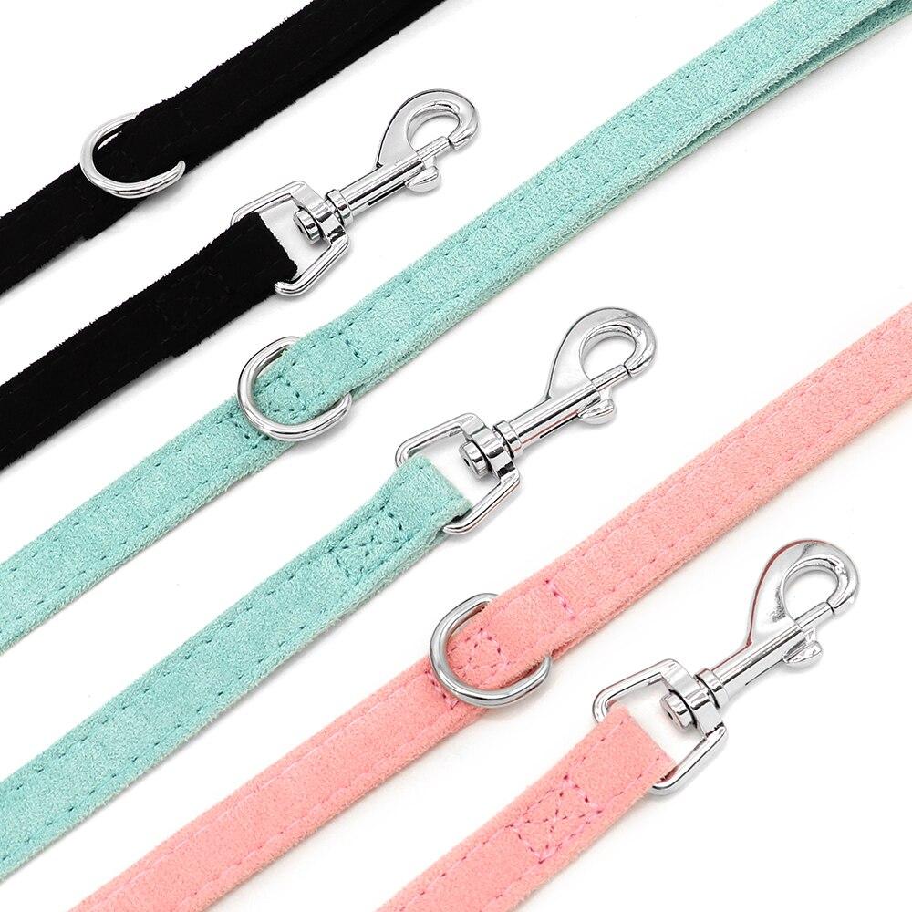 Cute Bowtie Dog Harness and Leash Set featuring bling rhinestones and a warm padded vest, available in black, blue, and pink colors.