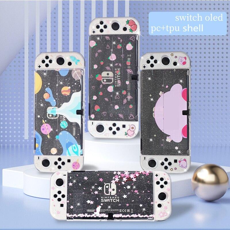 Cute glitter protective cover for Nintendo Switch OLED console, showcasing its stylish design and durable materials.