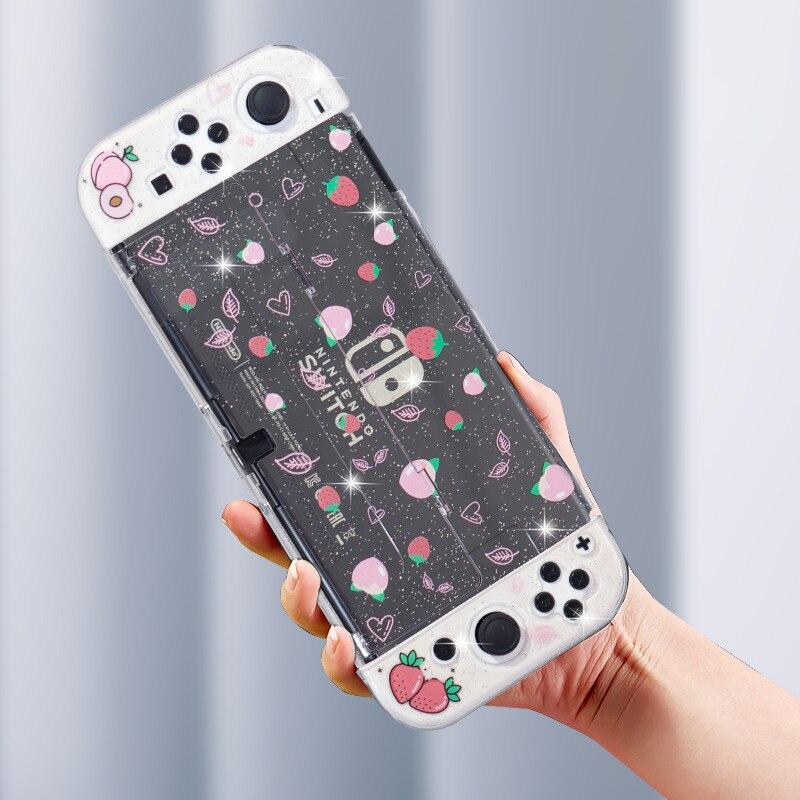 Cute glitter protective cover for Nintendo Switch OLED console, showcasing its stylish design and durable materials.