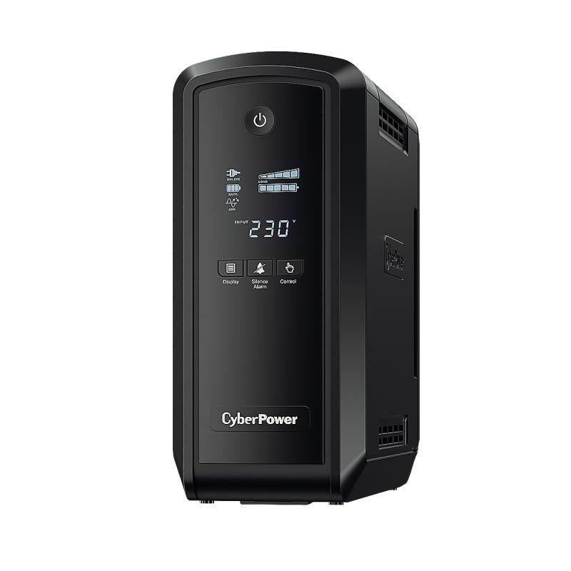 CYBERPOWER PFC Sinewave Series 900VA UPS with LCD display and compact design.