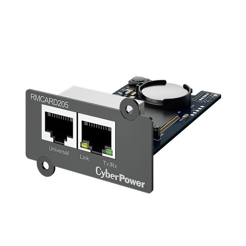 CYBERPOWER SNMP Card designed for Pro UPS, featuring ports for network connectivity and a compact design for easy installation.