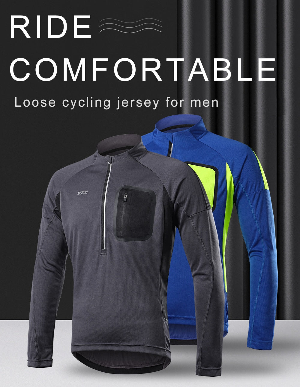 Cycling Jerse Men's Pro Team black long sleeve jersey, featuring breathable mesh fabric and reflective details for safety.