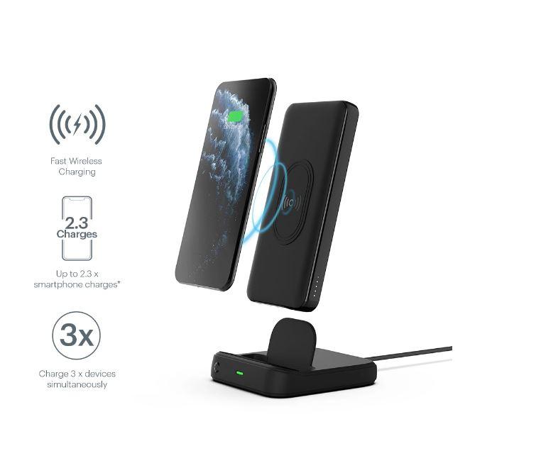 CYGNETT DUO 10K Wireless Powerbank and Charging Dock in black, showcasing its sleek design and dual charging ports.