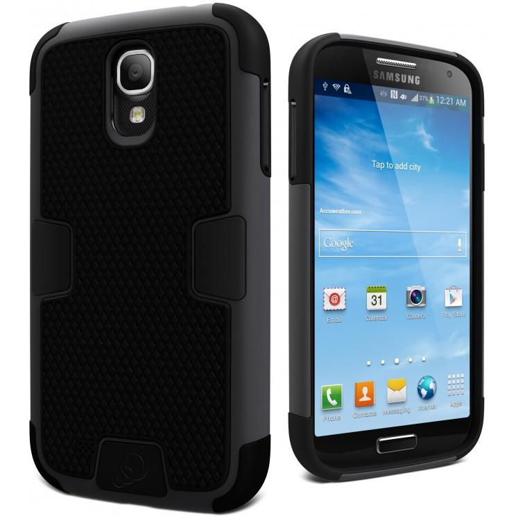 Cygnett Workmate Black Case for Galaxy S4 showcasing its tri-material design and textured grip.