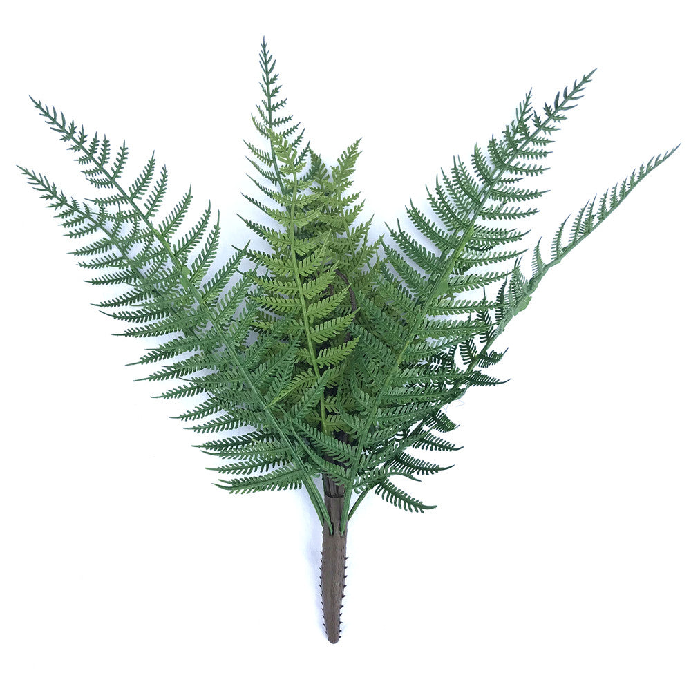 A 38cm dark green artificial fern stem, UV resistant, perfect for floral arrangements and vertical gardens.