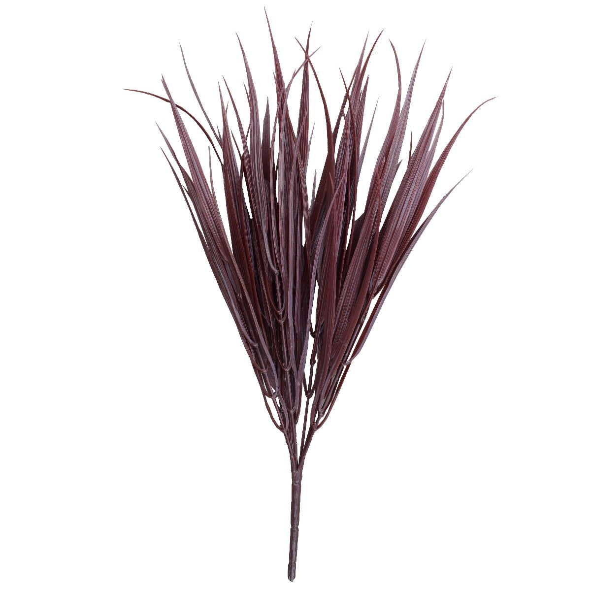 A 35cm long dark red artificial grass stem with maroon and magenta leaves attached to a slender brown stem, showcasing its realistic design.