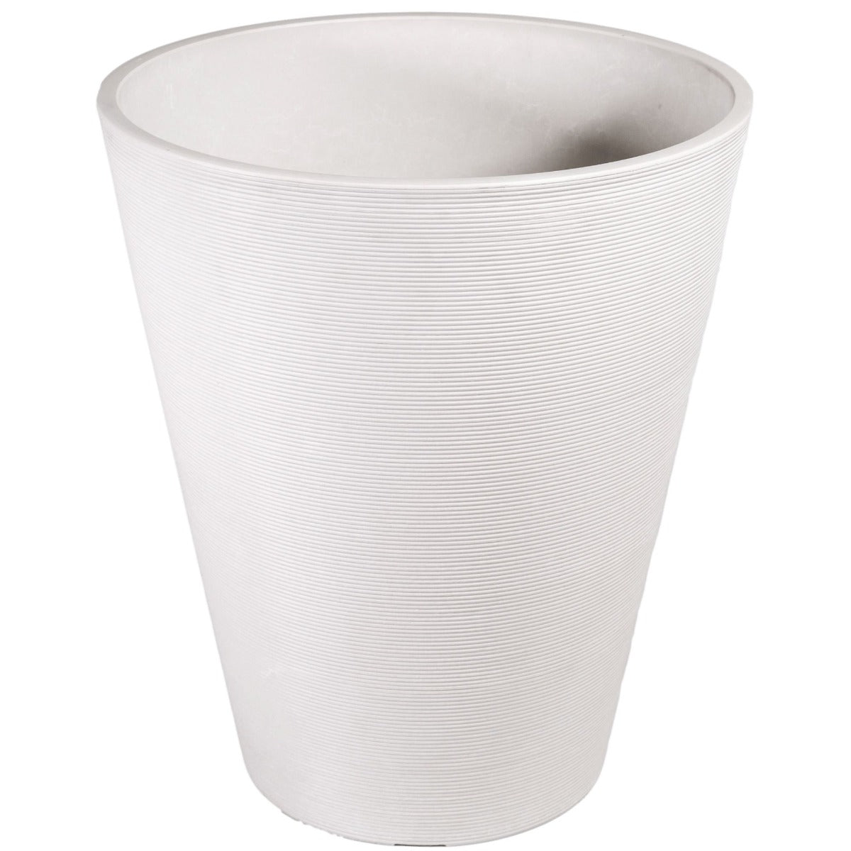 A decorative textured round white planter, 47cm tall, showcasing a stylish design suitable for indoor and outdoor plants.