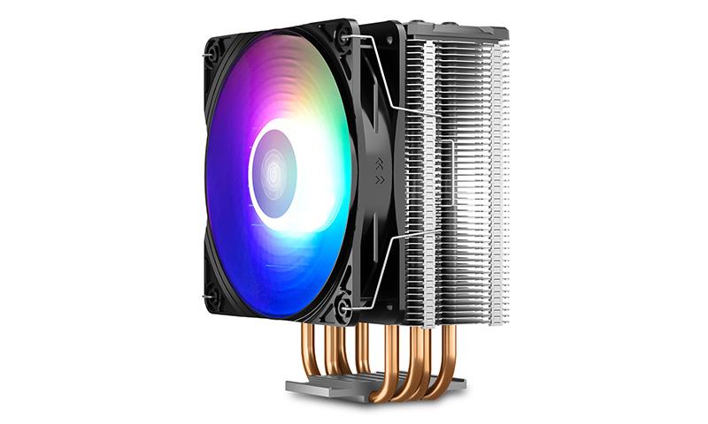 DEEPCOOL Gammaxx GT A-RGB CPU Cooler with upgraded PWM fan and RGB lighting, designed for Intel processors.