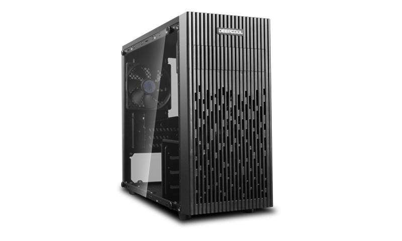 DEEPCOOL MATREXX 30 M-ATX case with full tempered glass side panel showcasing internal components.