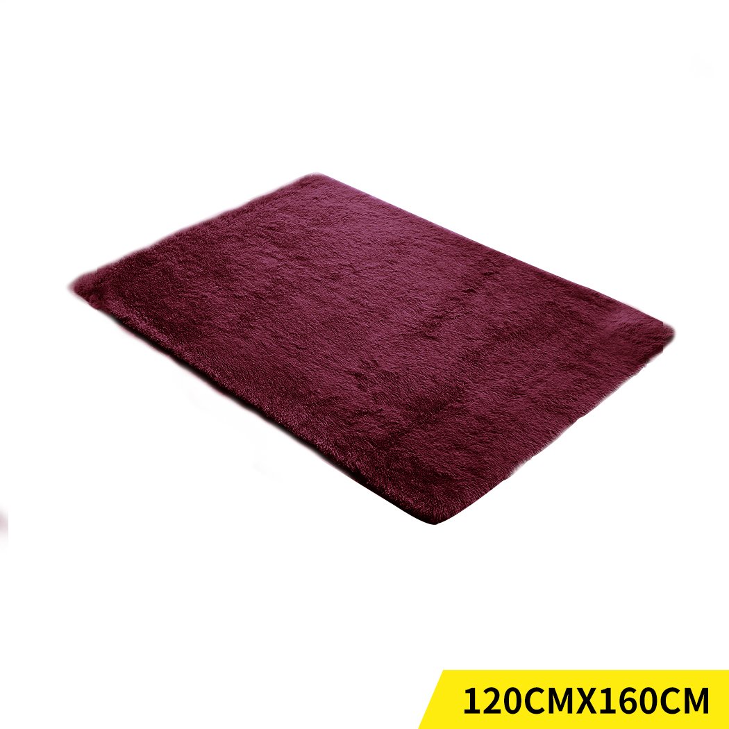 Designer Soft Shag Shaggy Floor Confetti Rug in burgundy, measuring 120x160cm, showcasing a plush 35mm high pile and anti-slip silicone bottom.