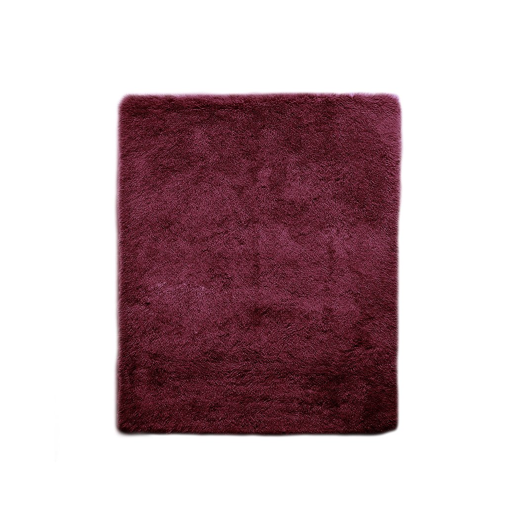 Designer Soft Shag Shaggy Floor Confetti Rug in burgundy, measuring 120x160cm, showcasing a plush 35mm high pile and anti-slip silicone bottom.