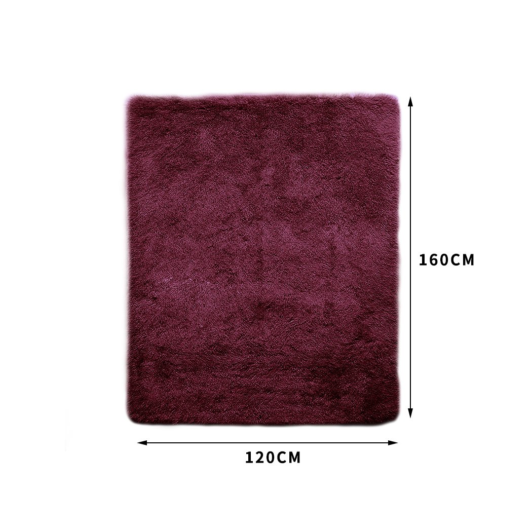 Designer Soft Shag Shaggy Floor Confetti Rug in burgundy, measuring 120x160cm, showcasing a plush 35mm high pile and anti-slip silicone bottom.