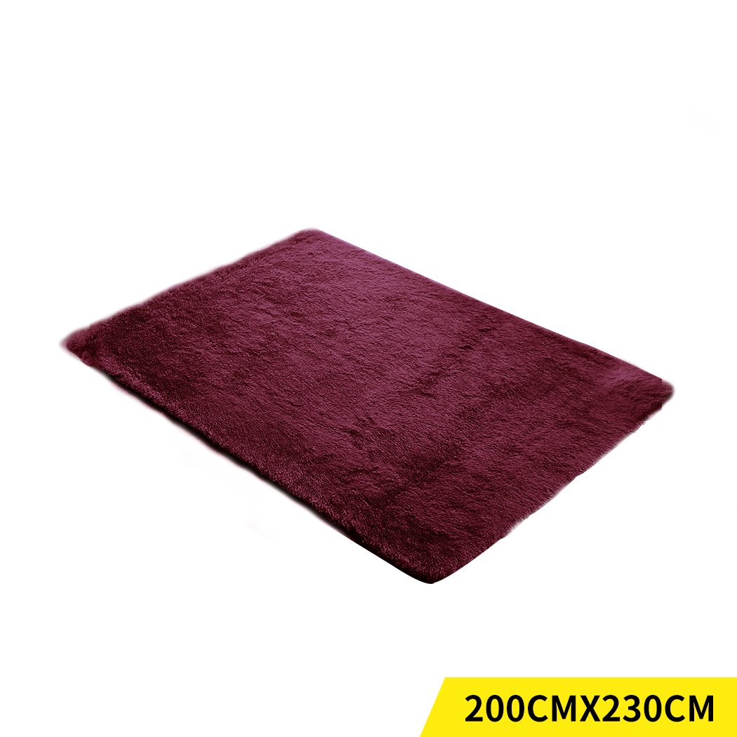 Designer Soft Shag Shaggy Floor Confetti Rug in burgundy color, showcasing its plush texture and large size of 200x230cm.