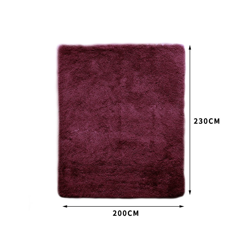 Designer Soft Shag Shaggy Floor Confetti Rug in burgundy color, showcasing its plush texture and large size of 200x230cm.