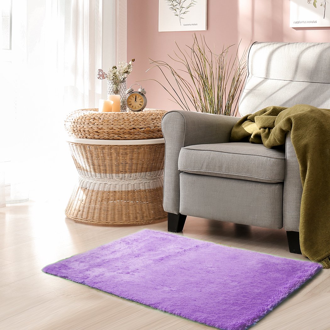 Designer Soft Shag Shaggy Floor Confetti Rug in purple, showcasing its plush texture and non-slip silicone bottom, perfect for home decor.