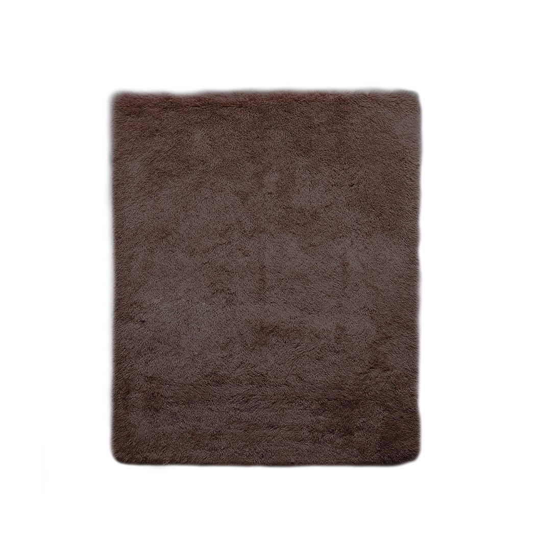 Designer Soft Shag Shaggy Floor Confetti Rug in coffee color, showcasing its plush texture and non-slip silicone bottom.