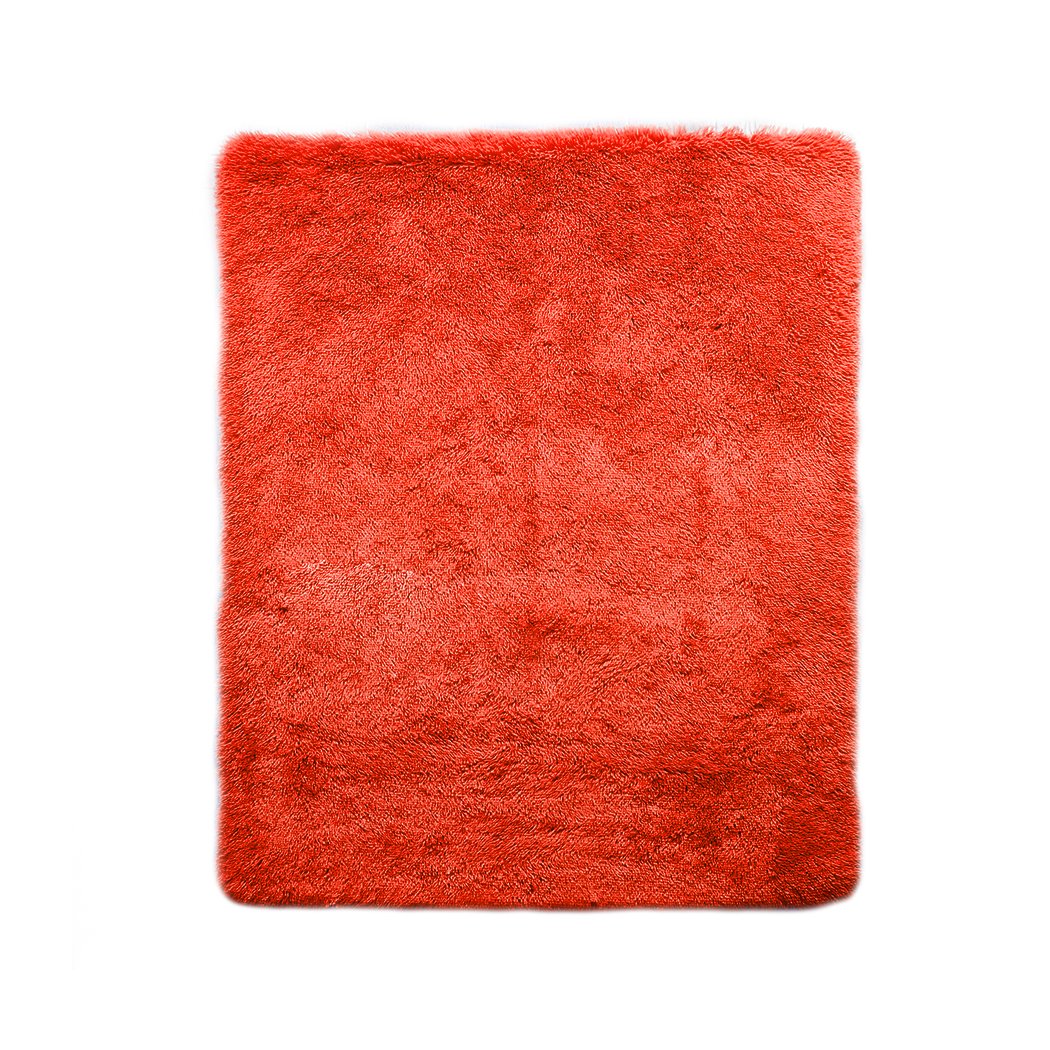 Designer Soft Shag Shaggy Floor Confetti Rug in vibrant red color, showcasing its plush texture and non-slip silicone bottom.