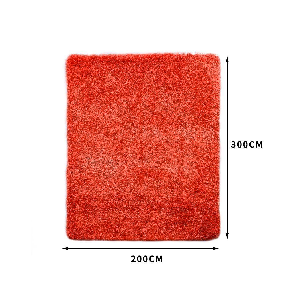 Designer Soft Shag Shaggy Floor Confetti Rug in vibrant red color, showcasing its plush texture and non-slip silicone bottom.