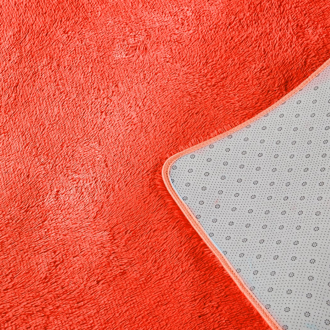 Designer Soft Shag Shaggy Floor Confetti Rug in vibrant red color, showcasing its plush texture and non-slip silicone bottom.