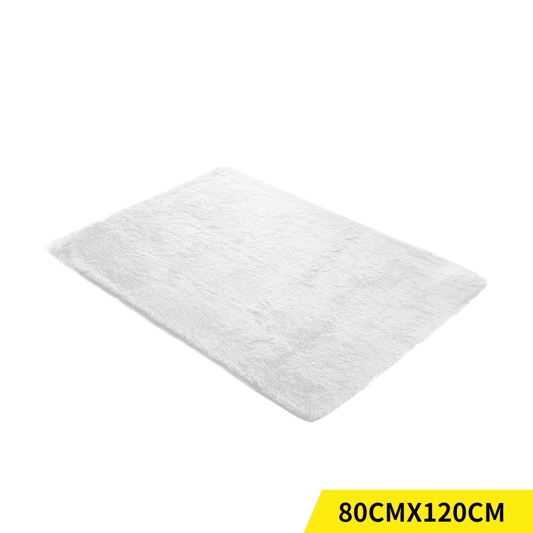 Designer Soft Shag Shaggy Floor Confetti Rug in white, showcasing its plush texture and non-slip silicone bottom.