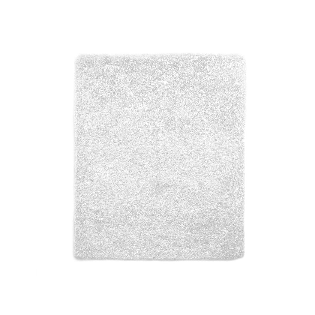 Designer Soft Shag Shaggy Floor Confetti Rug in white, showcasing its plush texture and non-slip silicone bottom.